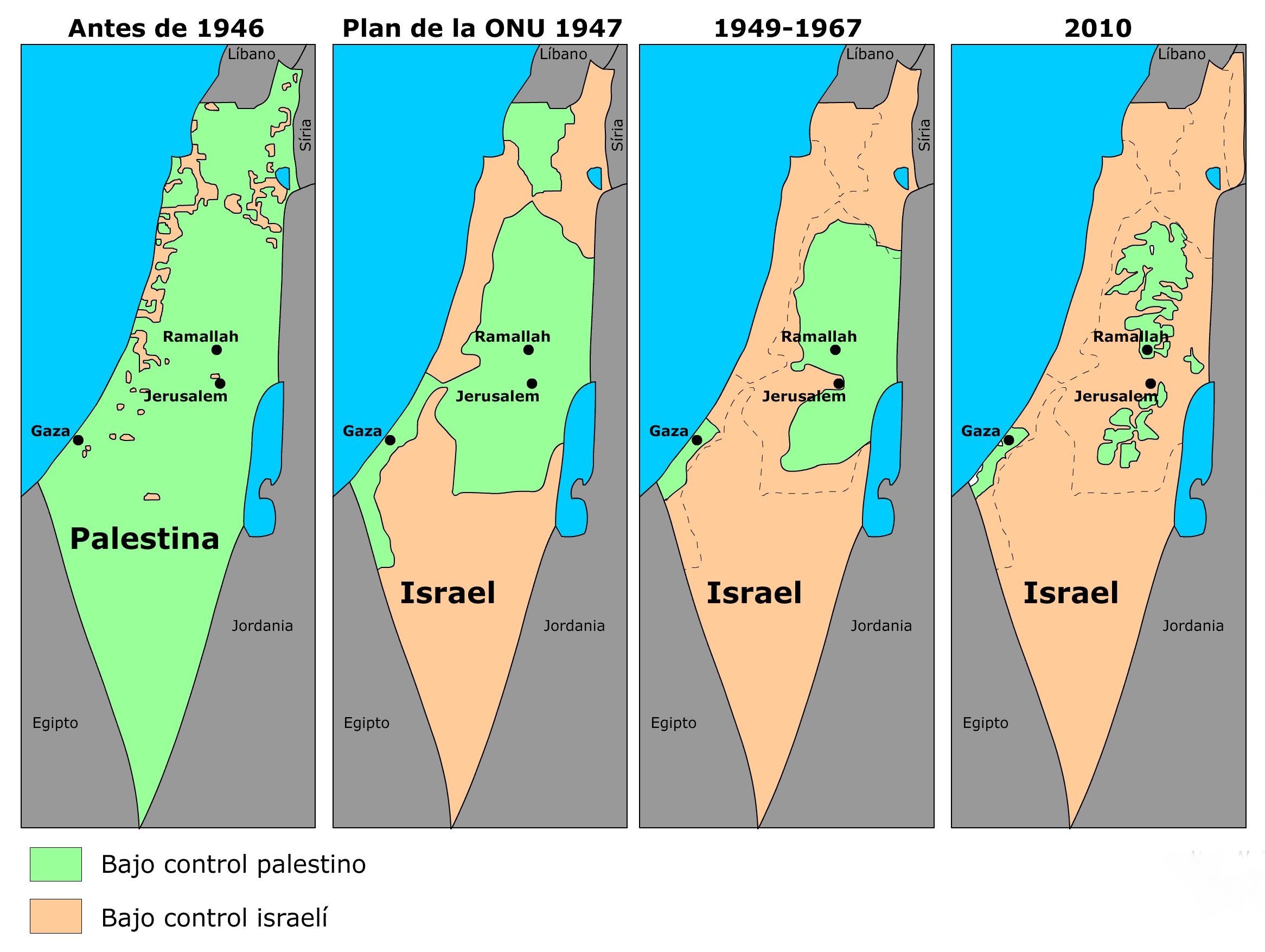 Resultado de imagen de territorio de israel y palestina evolución